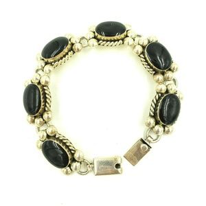 Sterling Silver 925 Link Bracelet Faux Onyx